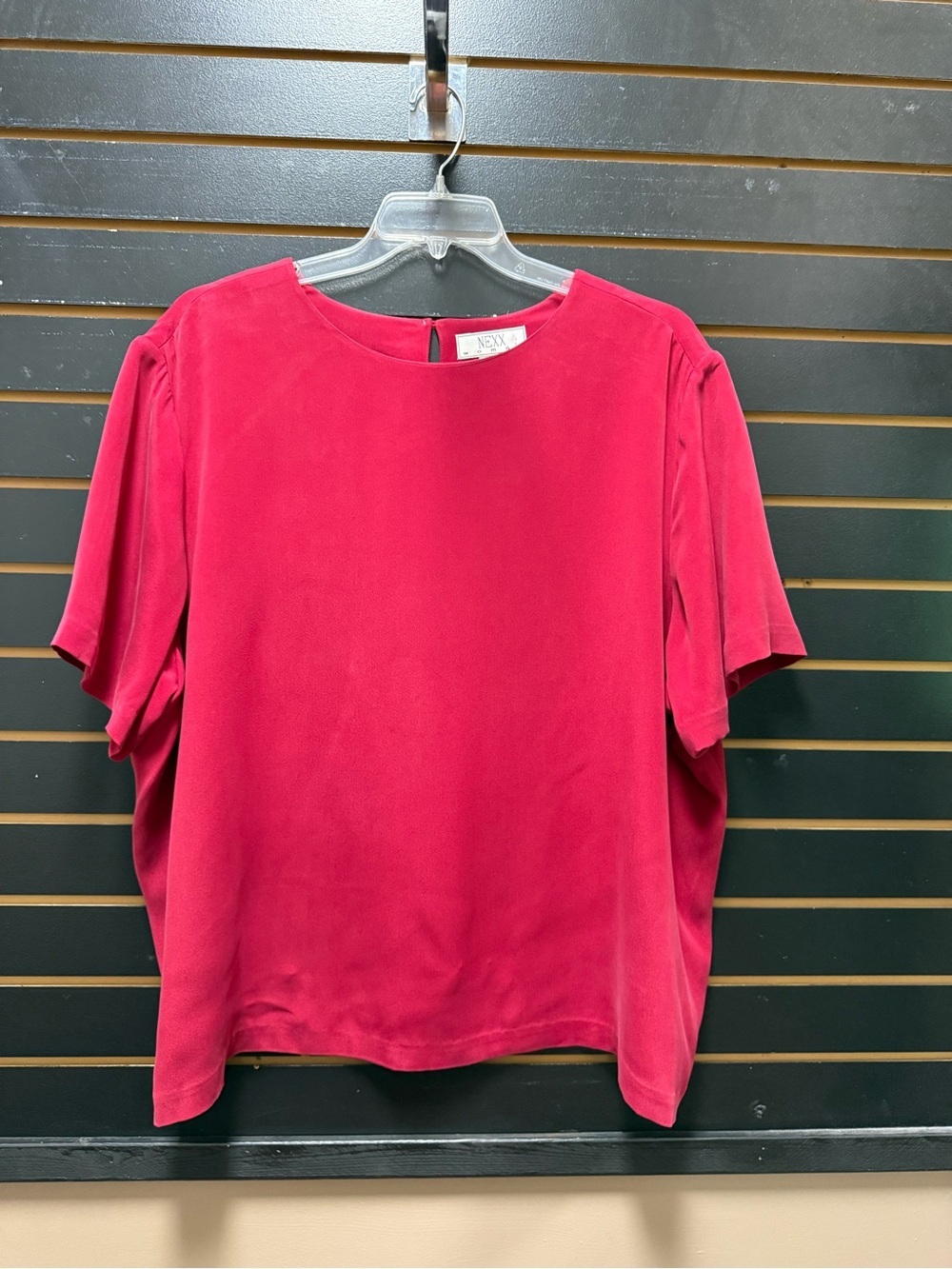 NEXX Woman 3X 100% Silk Raspberry Blouse Short Sleeve Career Top